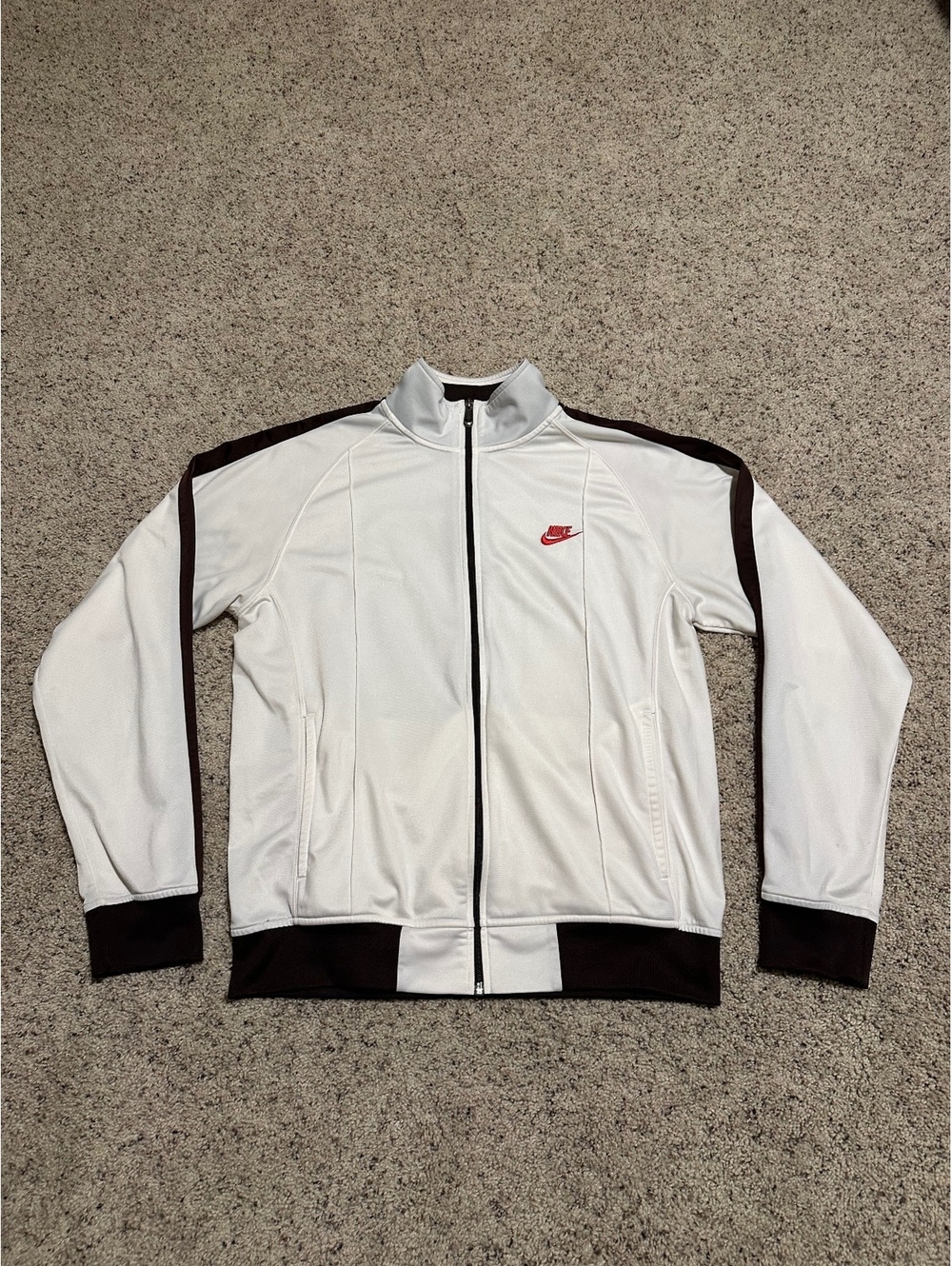 Nike White and Brown Track Jacket with Red Logo